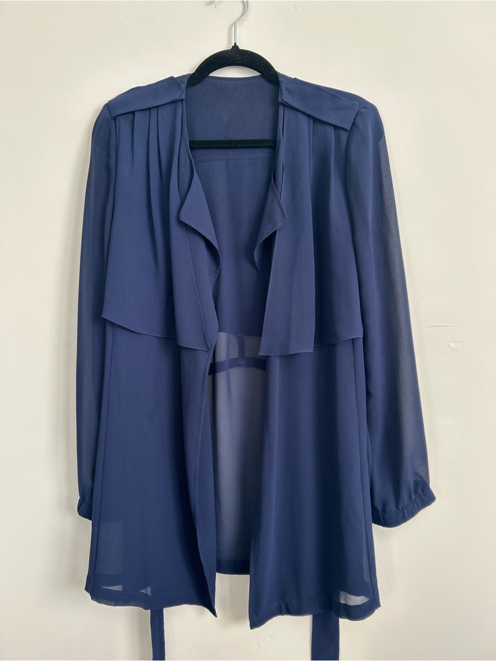Sheer Navy Blue Long Sleeve Drape Cardigan